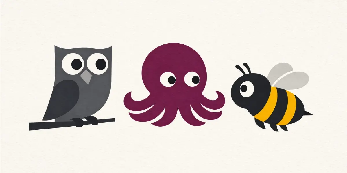 image of social media management logos, an owl, octopus and bee